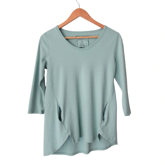 Beyond Threads Seaglass Green Pima Cotton Pocket Tee Tunic Small 3/4 Sleeve Peru - Picture 1 of 8